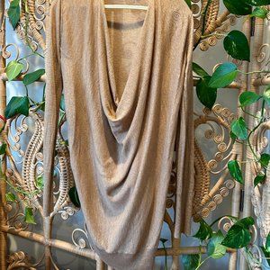Hinge Cowl Neck Long Sleeve Tan Knee Length Dress Size Small